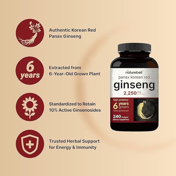 Korean Red Ginseng 2,250mg Per Serving, 240* Softgels | Panax Ginseng Root