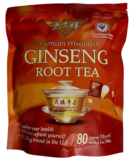 Prince of Peace 100% American Wisconsin Ginseng Root Tea, 80 Tea Bags